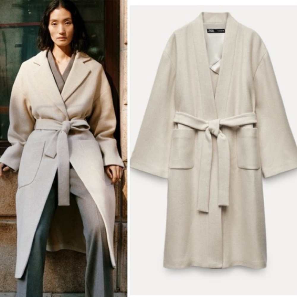 ♥️♥️♥️ ZARA WOMEN COLLECTION MINIMALIST WOOL BLEND COAT BEIGE size S ♥️♥️♥️